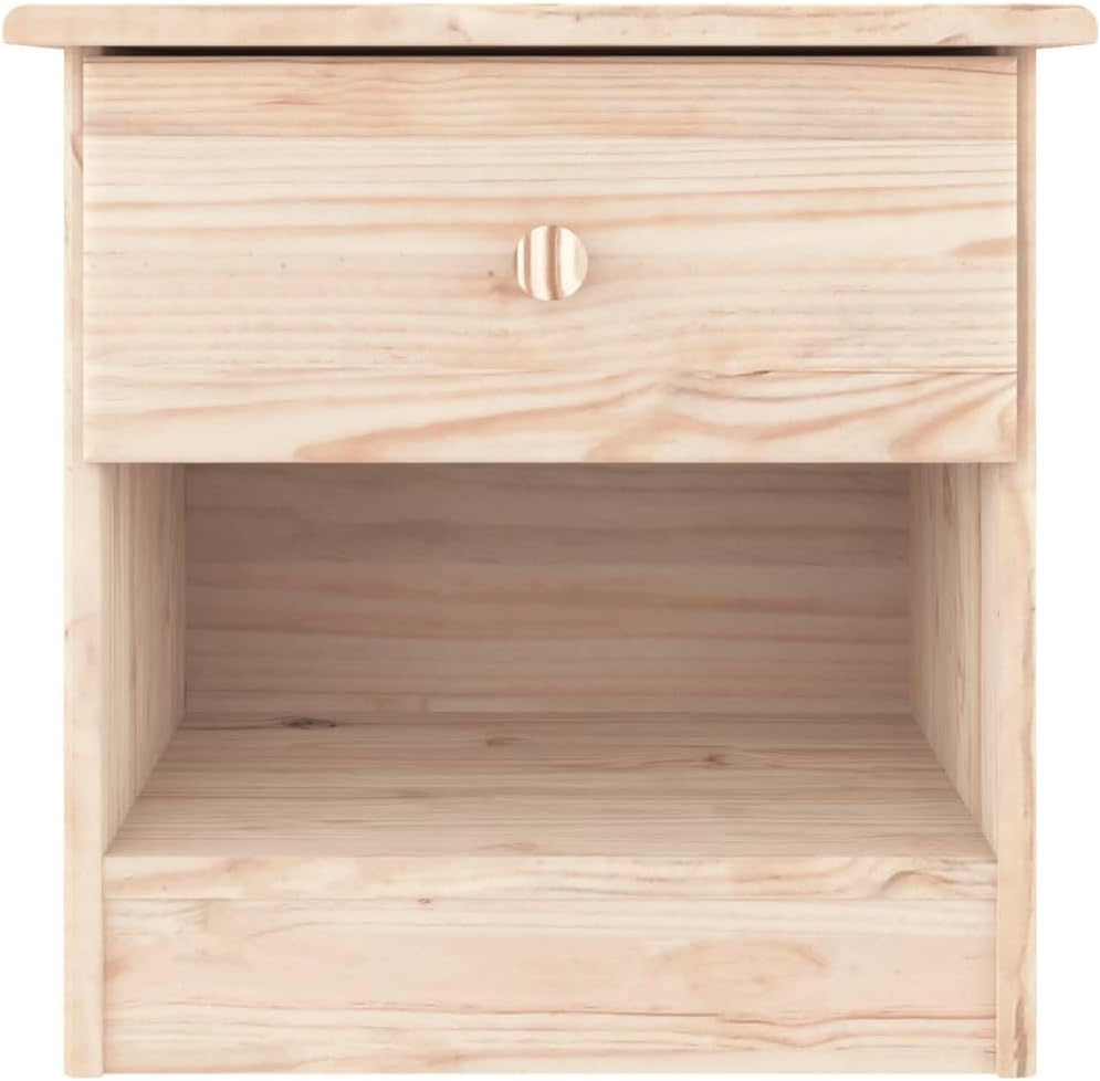 vidaXL Solid Pine Wood Bedside Cabinet ALTA - Nightstand with Drawer and Compartment - Durable and Sturdy - Easy Assembly - Untreated Surface for Personal Customization