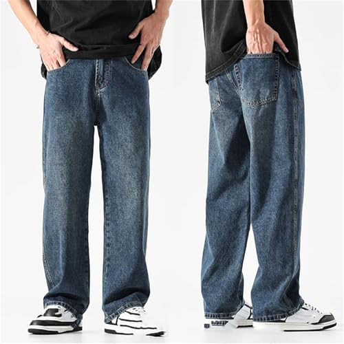 Men's Straight Cut Loose Retro Blue Jeans Fashion Pockets Wide Leg Vintage Jeans with Pockets3