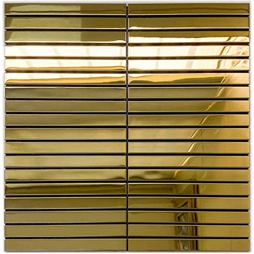 Homeymosaic Stainless Steel Backsplash Peel And Stick On Kitchen Laundry Fireplace Subway Brick Tiles In Polished Gold,1-Sheet #TOP10
