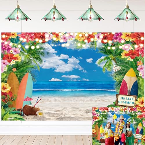 Toile de fond hawaïenne pour photographie d'été hawaïenne avec palmiers tropicaux et palmiers pour photographie d'été Aloha fête prénatale fête...