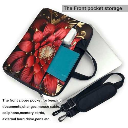 Bolso para portátil con flor rojo dorado para hombres y mujeres 14" miniatura 5