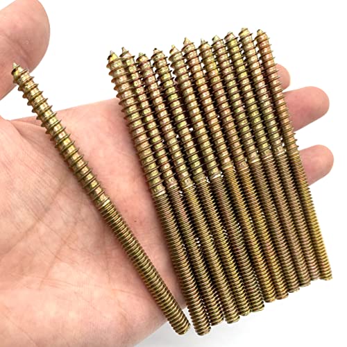 Image of 12 Pack 1 /4-20 x 4 Inch Hanger Bolts 1 /4-20 inch Double Headed Bolts 1 /4 Wood Dowel Screw Self-Tapping Screw Hanger Bolts for Furniture Screws Threaded Rods Bolt 100mm Length