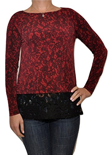 Michael Michael Kors Umbria Lace Border Long Sleeve Blouse Top, Cinnabar (Small) #TOP18