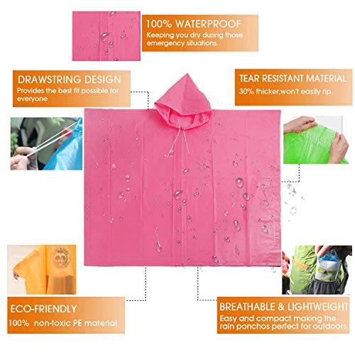 Ponchos for Adults, Disposable Rain Ponchos Multi-Colored Raincoat for Camping Hiking Traveling Backpacking, 4 Pack2
