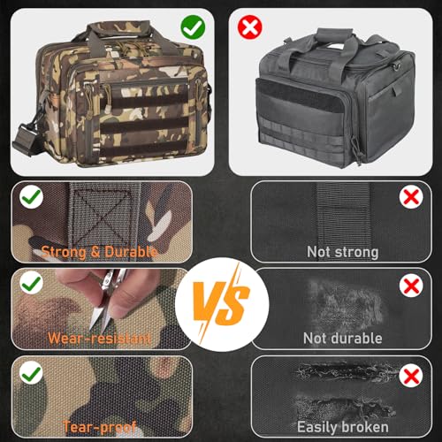 ITHWIU Pistol Case, Gun Range Bags For 2 Pistols 6 Magazines Carrying Shooting Bag with Lockable Zipper for Shooting Range Outdoor Hunting, Khaki Camo - Thumbnail 7