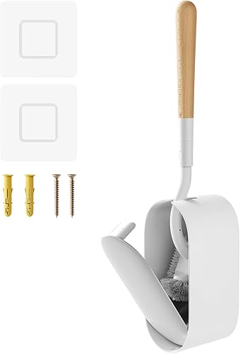 Escobilla de inodoro y soporte, cepillo de madera para limpieza de esquinas muertas, cepillo limpiador de inodoro montado en la pared para