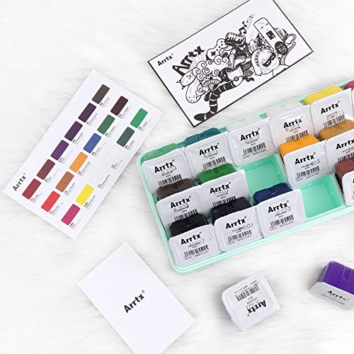 Arrtx Gouache Paint Set, 18 Colors x 30ml Unique Jelly Cup Design, Portable Case with Palette for Artists, Students, Gouache Opaque Watercolor Painting (Mint Green) - Thumbnail 5