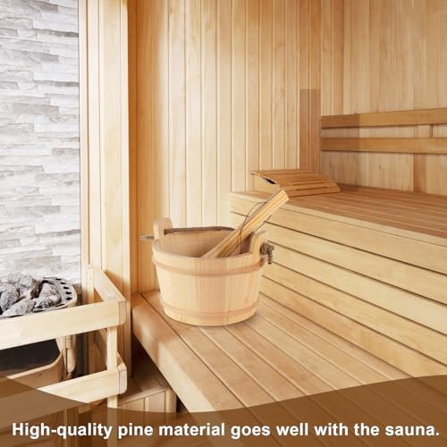 BAYISAM 4L Sauna Bucket and Ladle Set Handmade Natural Pine Sauna Accessory