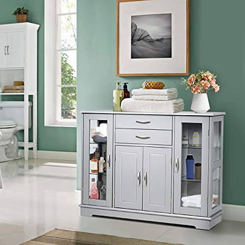 Giantex Sideboard Buffet Server Storage Cabinet W/ 2 Drawers, 3 Cabinets And Glass Doors For Kitchen Dining Room Furniture Cupboard Console Table (Gray) #TOP1