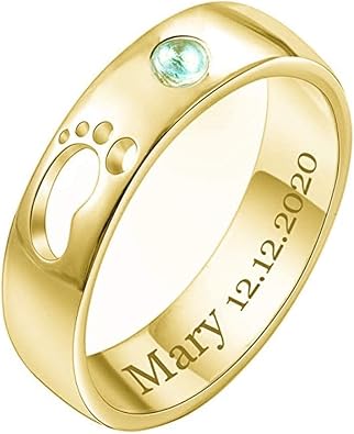 Personalized Feet Ring with Birthstone Engraved Name Jewelry Gift For Mother