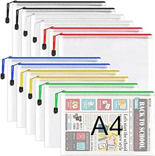 A4 Plastic Zip Wallets Folders - 12PCS A4 Mesh Zipper Pouch Plastic Zip Lock Bags Document Wallets File Zipper Bags for School Office Supplies, Homework, Receipts, Cosmetics and Travel Accessories
