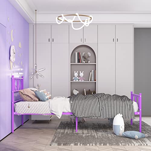 Purple Twin Beds For Girls/Teen Twin Bed Frames No Box Spring Need Twin Bed Mattress Foundation With Headboard Single Metal Platform Bed Frame #TOP2