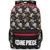 Get Trend One Piece Kids Backpack for Boys, 18 inch Book Bag with Adjustable Padded Straps, Travel School Bag, Anime Gifts (Black/Multi One Piece)