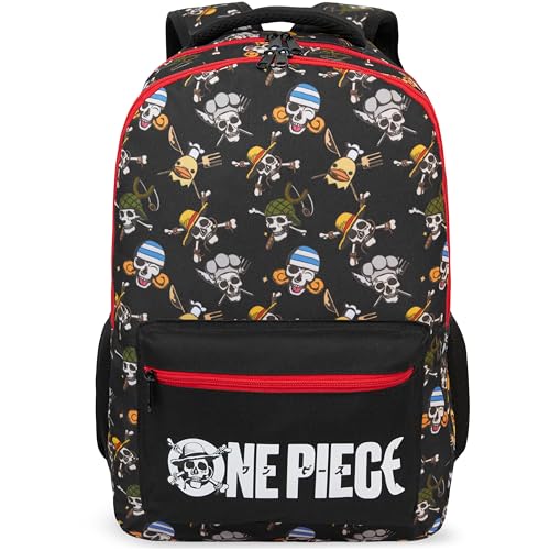 Get Trend One Piece Kids Backpack for Boys 18 inch Book Bag with Adjustable Padded Straps Travel School Bag Anime Gifts (Black/Multi One Piece)
