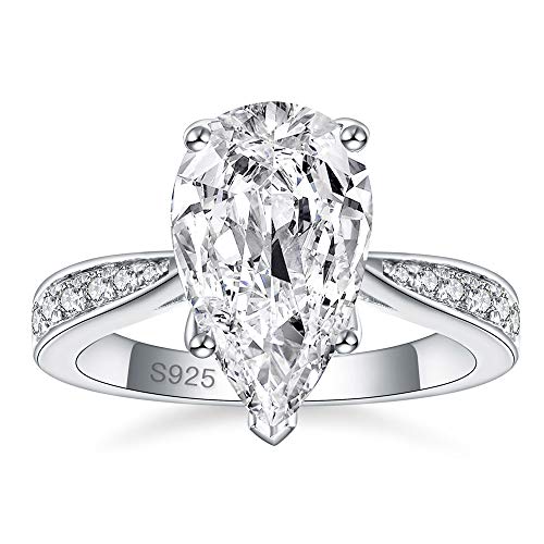 AVECON 925 Sterling Silver Solitaire Engagement CZ Ring Pear Cut 5A Cubic Zirconia Wedding Ring for Women Size 7