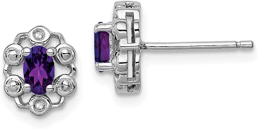 Diamond2Deal Sterling Silver Rhodium-plated Gemstone and Diamond Stud Earrings Fine Jewelry for Women