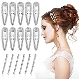 ASTER 16 Pieces Rhinestone Snap Hairpin for Women and Girl, Crystal Snap Hair Barrettes, Wedding Rhi