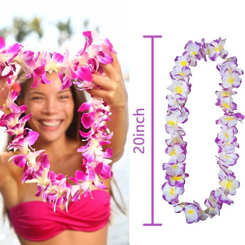 24Counts Thickened Hawaiian Leis Bulk, Graduation Lei Tropical Flower Leis for Luau Party, Floral Garland Hula Dance Carnival Costume Necklace Beach Pool Parade Wedding Birthday Party Favors - Thumbnail 2