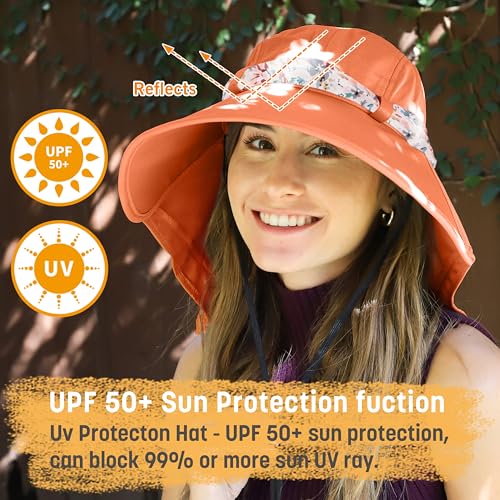 Image of Womens Sun Hats Neck Flap Large Brim UV Protection Foldable Fishing Hiking Cap