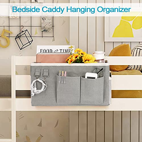 Image of Loghot Bedside Caddy /Bedside Storage Bag Hanging Organizer for Bunk and Hospital Beds,Dorm Rooms Bed Rails,Can be Placed Glasses,Books,Mobile Phones,Keys (Grey)