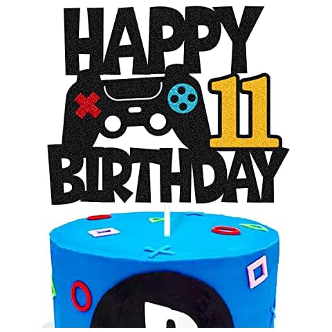 Vikiwiin Happy 11th Birthday Cake Topper Game Controller 11s Cake Decoration Level 11s Unlocked Cake Decor Video Play Game Movie Theme Men Women Bday Party Event Celebration Supplies Cover