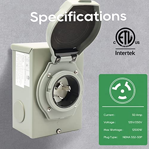 Rvingpro 50 Amp Generator Cord 15Ft And Power Inlet Box, Pre-Drilled 50 Amp Generator Inlet Box With Cord, Nema 14-50P To Ss2-50R Generator Cord Waterproof Combo Kit, Etl Listed #TOP6