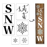 7Pcs Let It Snow Stencil for Painting on Wood, Reusable Porch Sign Christmas Stencil Sturdy and Durable Kit Craft Art Painting Spray, Window, Glass, Wood, Airbrush，Chalk.