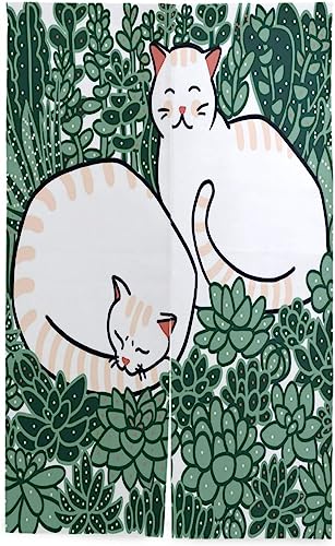 動物 猫 のれん おしゃれ ロング 目隠し 間仕切り 綿麻, 猫 ネコ 多肉植物 暖簾 ドア カーテン 障子 戸口 居間 出入り口 玄関 小窓 リビング キッチン 台所 部屋 着替え室 洋室 和室 居酒屋 料理屋 室内 インテリア かわいい のれん棒付き
