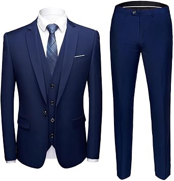 Men Blazers 3 Pieces Sets Business 2 Suits Vest Pants Blue Coats Wedding Formal Elegant Jackets Korean Style
