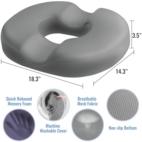 Image of CloudBliss Donut Pillow Stadium Seat Cushion for Tailbone Pain Relief and Hemorrhoids, Memory Foam Seat Chair Cushion, Portable Seat Cushions for Bleachers, Car, Home & Office