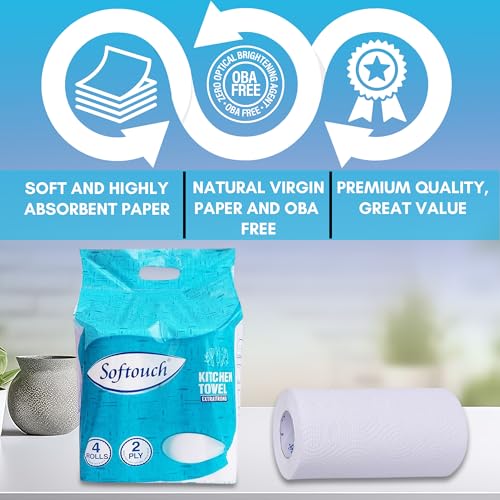 Image of Softouch 4 Rolls 2 Ply Kitchen Towel Tissue Paper Roll 65 Sheet Per Roll