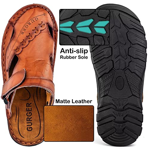 Jebuktxe Sandals Mens Leather Waterproof Mules Summer Closed Toe Red Brown 42 #TOP3