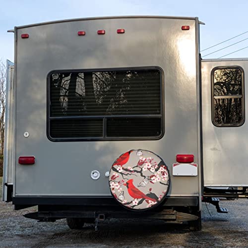 Image of Delerain Birds and Blooming Cherry Spare Tire Covers Waterproof Dust-Proof Spare Wheel Cover Universal Fit for, Trailer, RV, SUV, Truck and Many Vehicle (17 Inch for Diameter 31 inch-33 inch)