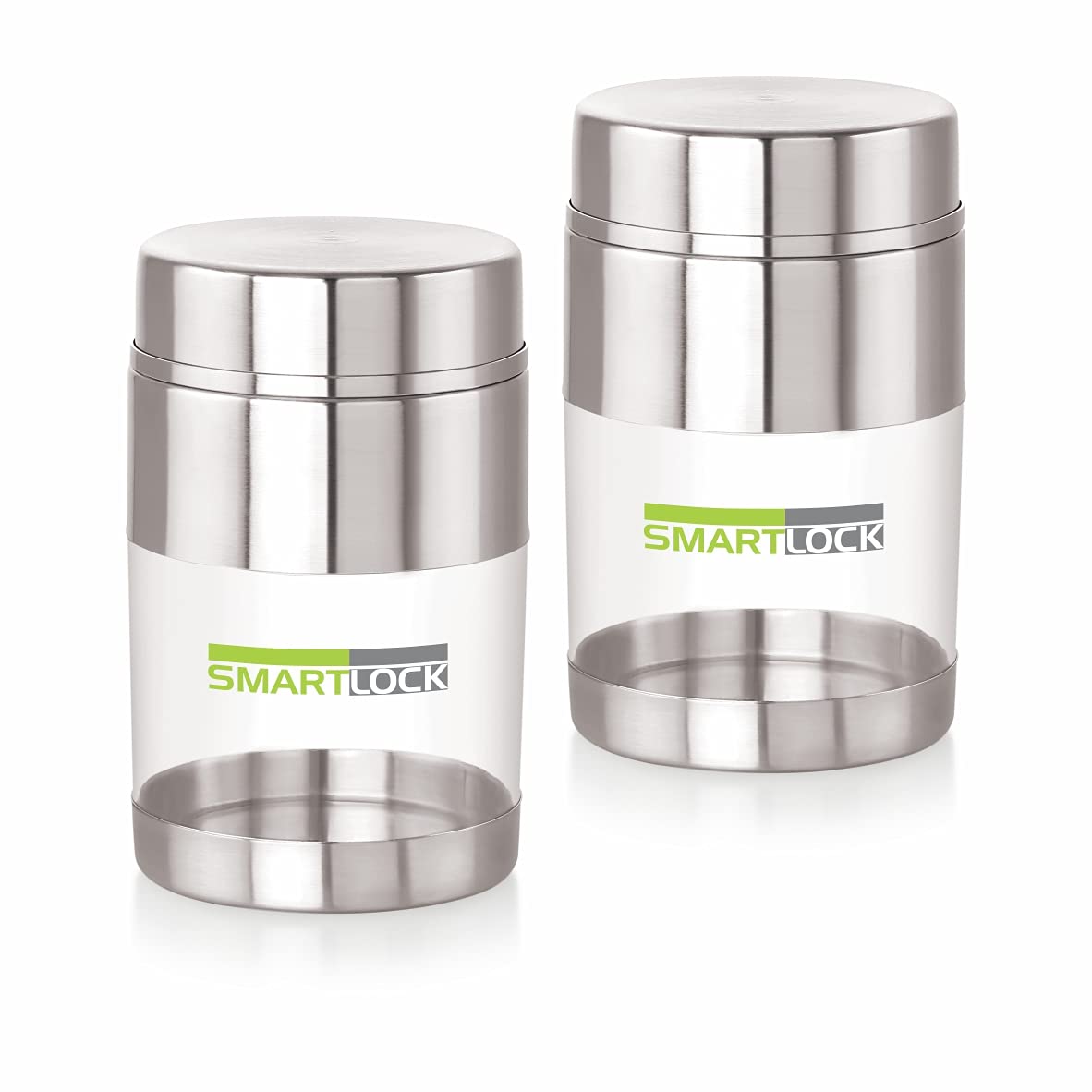 SMARTLOCK Aura Stainless Steel Transparent See Through Container, Set of 2 (620 ml Each)