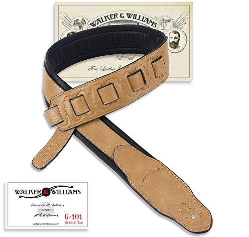 Walker & Williams G-101 Selle Tan Sangle de guitare avec dos Cuir rembourré Gant - Les Beatles, Paul McCartney, John Lennon, RIngo Starr, George Harrison Walker & Williams G-101 Selle Tan Sangle de guitare avec dos Cuir rembourré Gant
