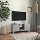 Ce support TV avec quatre pieds en bois est stable et robuste
