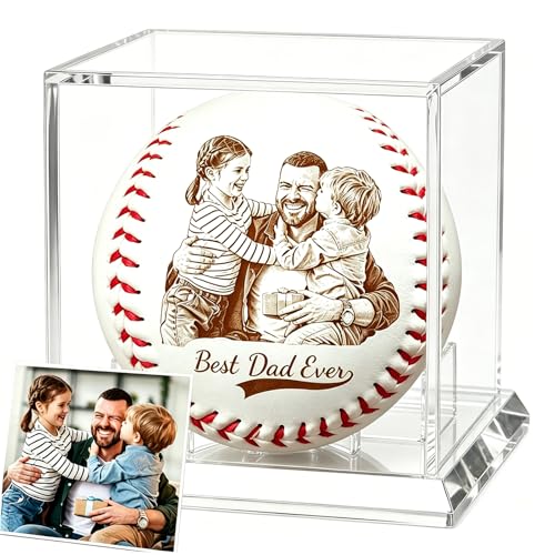 Personalized Photo Engraved Baseball & Softball - Custom Gift for Dad Up to 4 Sides Engravable - Perfect Fathers Day Birthday or Sports Keepsake (Photo Engraving)