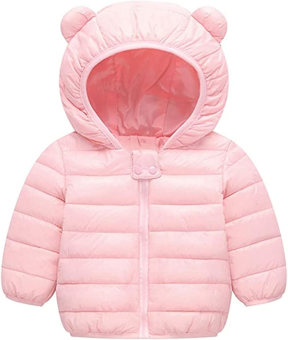 Boys Girls Winter Cartoon Print Bear Ear Hooded Light Puffer Padded Down Jacket Outwear Coats Outwear