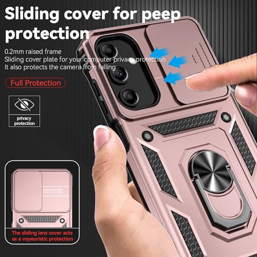 for Samsung Galaxy A15 5G Case with Slide Camera Cover HD Screen Protector [Military Grade 16ft. Drop Tested] Magnetic Ring Holder Kickstand Protective Phone Case for Galaxy A15 5G 2024, Rose Gold - image 3