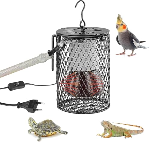 Swsdee Lámpara de Calor para Reptiles Con Jaula,Iluminación de Calentador, Portalámparas Infrarrojos para Luz de Calor de Reptil, Sin Daños Ni Luz para Tortugas, Serpientes, Lagartos, CSPS0014028