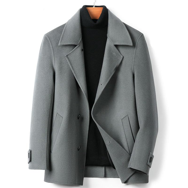 Gabardina corta de lana para hombre abrigo coreano casual de doble cara 6