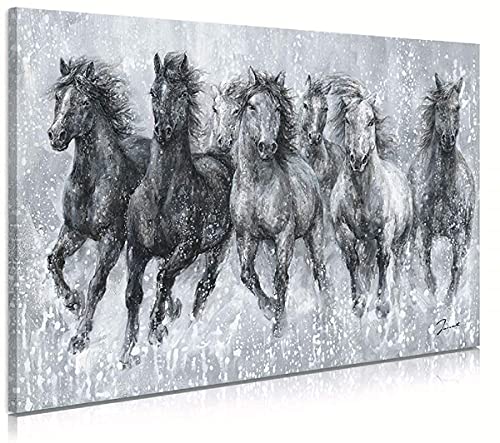 Ateliyishu Large Horses Picture Canvas Wall Art For Living Room Wall Decor Six Horses Running Painting Artwork 36"X24" Retro Abstract Gray Farmhouse Theme Animal Wall Decorations Stretched And Framed #TOP17