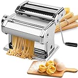 Pasta Machine, EZSOZO Pasta Maker Stainless Steel Manual Pasta Maker Machine with 8 Adjustable Thickness Settings, 2 Noodle Cutter, Suit for Homemade Spaghetti, Fettuccini, Lasagna, or Dumpling Skins