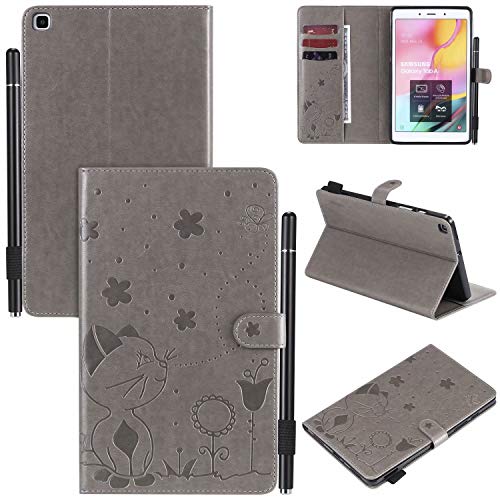 Hülle für Samsung Galaxy Tab A8 2019 SM-T295 {8"},Pu Leder Katze Biene Schutzhülle Case Cover mit Ständer Stift Halter Funktion,Grau