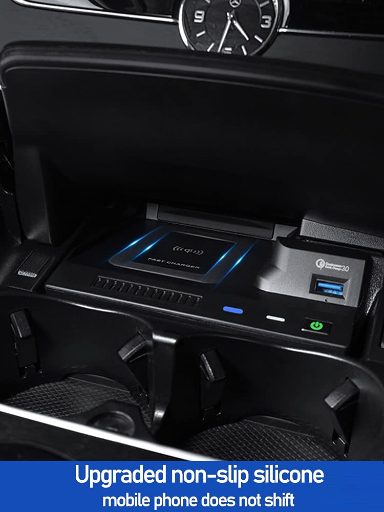 Cargador de Coche USB Apto for Mercedes-Benz W205 C43 C63 AMG GLC 43 GLC63 X253 Clase C GLC teléfono móvil rápido QI Almohadilla de Carga inalámbrica