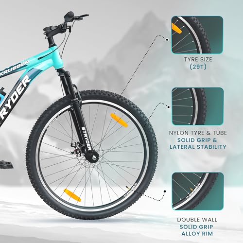 Image of Stryder 29T Krueger Mountain Cycle for Men & Women with Front Suspension and Dual Disc Brake | Single Speed Cycle - Ideal for 12+ Years (Frame: 18 Inches) (Black::Teal Green)