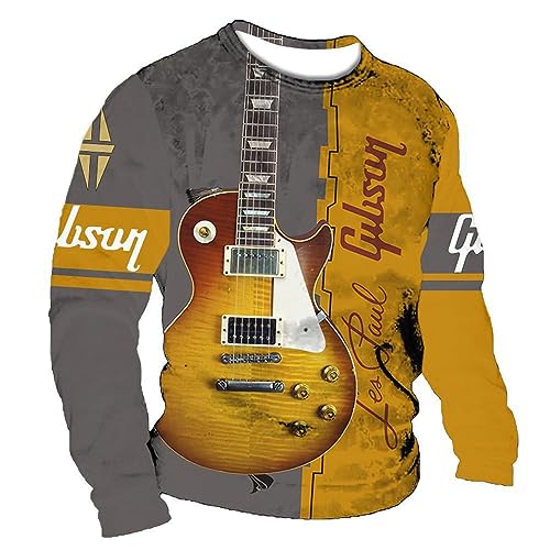 keephen - keephen Sweat-Shirt pour Hommes Musique Guitare 3D Imprimé à Manches Longues T Shirt Col Rond Pull Casual Pullover Tops