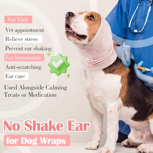 Image of Nanaki Soft Dog Ear Covers For Blow Drying Grooming-Quiet Dog Noise Cancelling Ear Muffs Protection For Sound Thunderstorm,Fireworks,No Shake Head Wrap Hematoma Anti-Scratching,Snood Protector Pink,XL