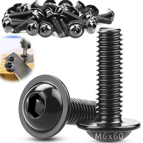 TXXATX 15 Pièces Vis à Tête Bombée avec Bride M6x60mm Vis Inox M6 A2 V2A Embase Six Pans Creux ISO 7380-2 Boulon Inox Filetage Complet pour Pieds Table Construction Automobile Bois Echafaudage