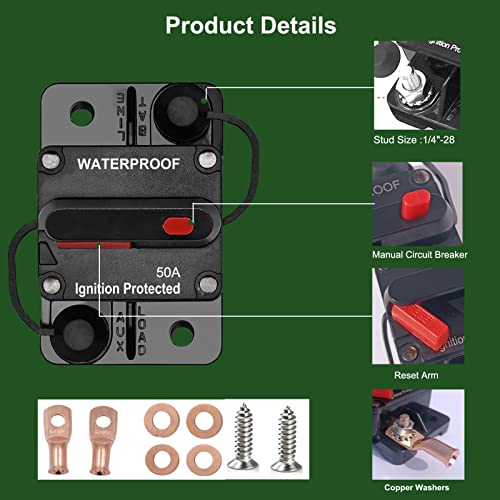 50 Amp Circuit Breaker Manual Reset Waterproof Inline Fuse Inverter for